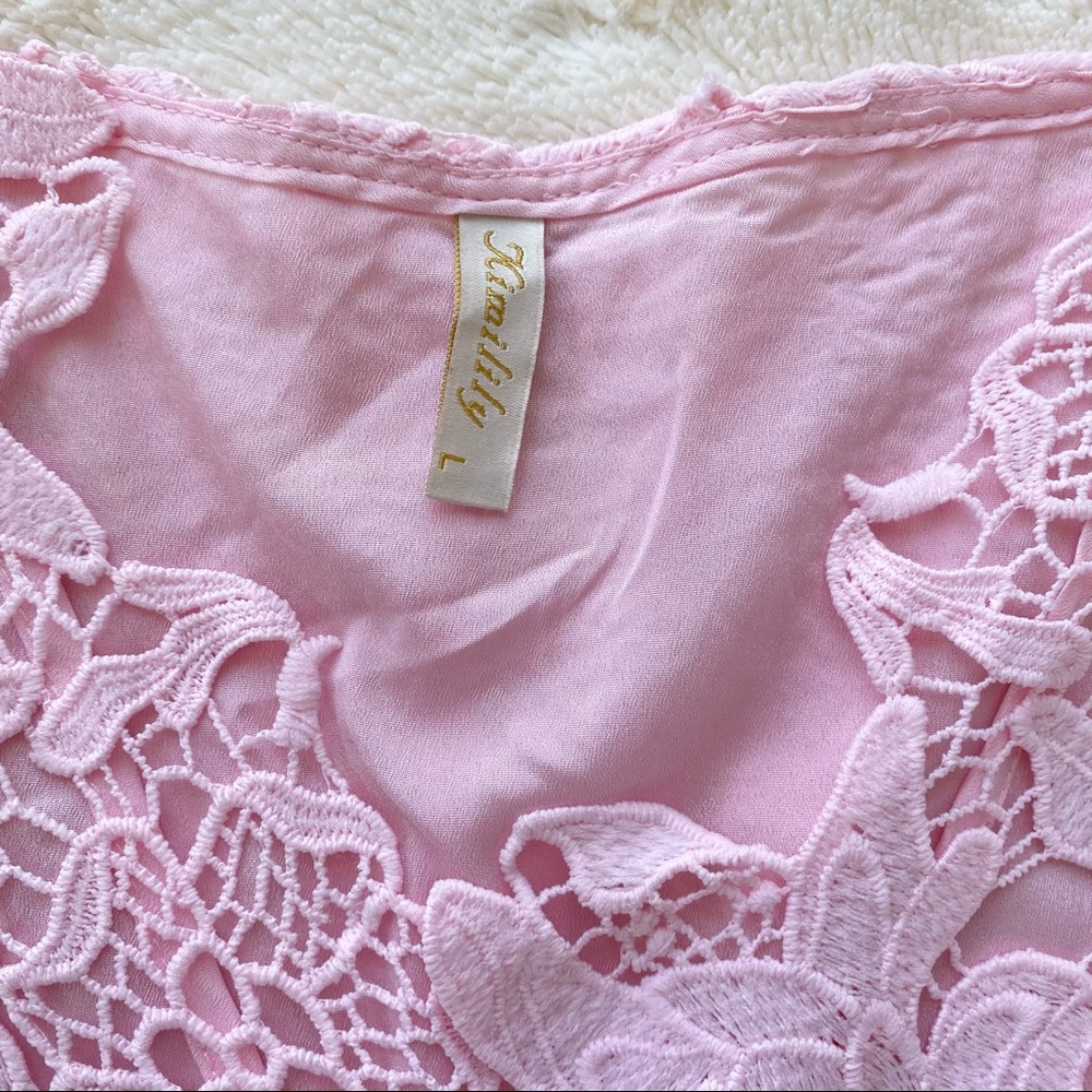 Kimlily pink floral lace asymmetrical hem dress - Picture 13 of 16